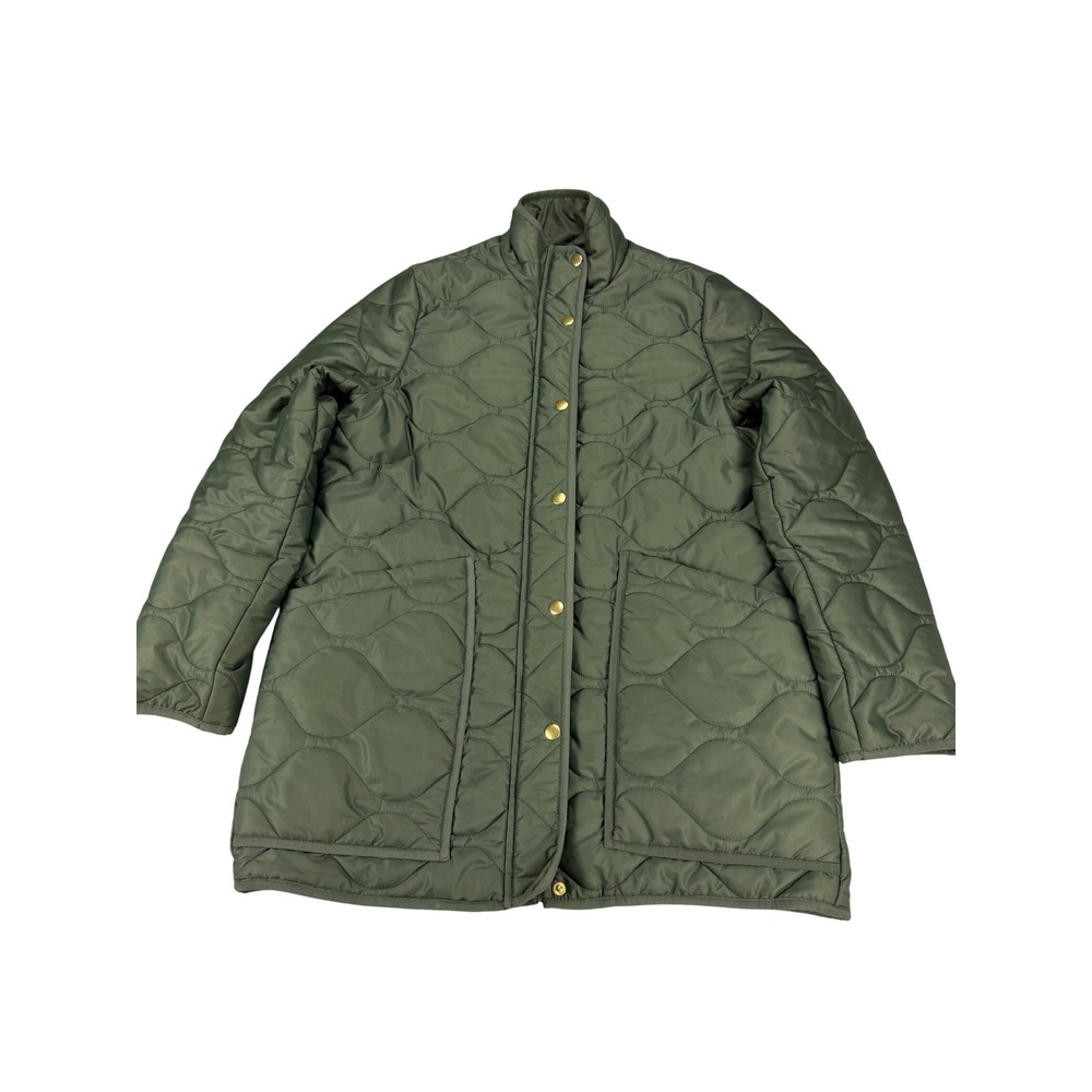 Quince Women Featherless Quilted Long Puffer Jacket Medium Full Zip Snap Front